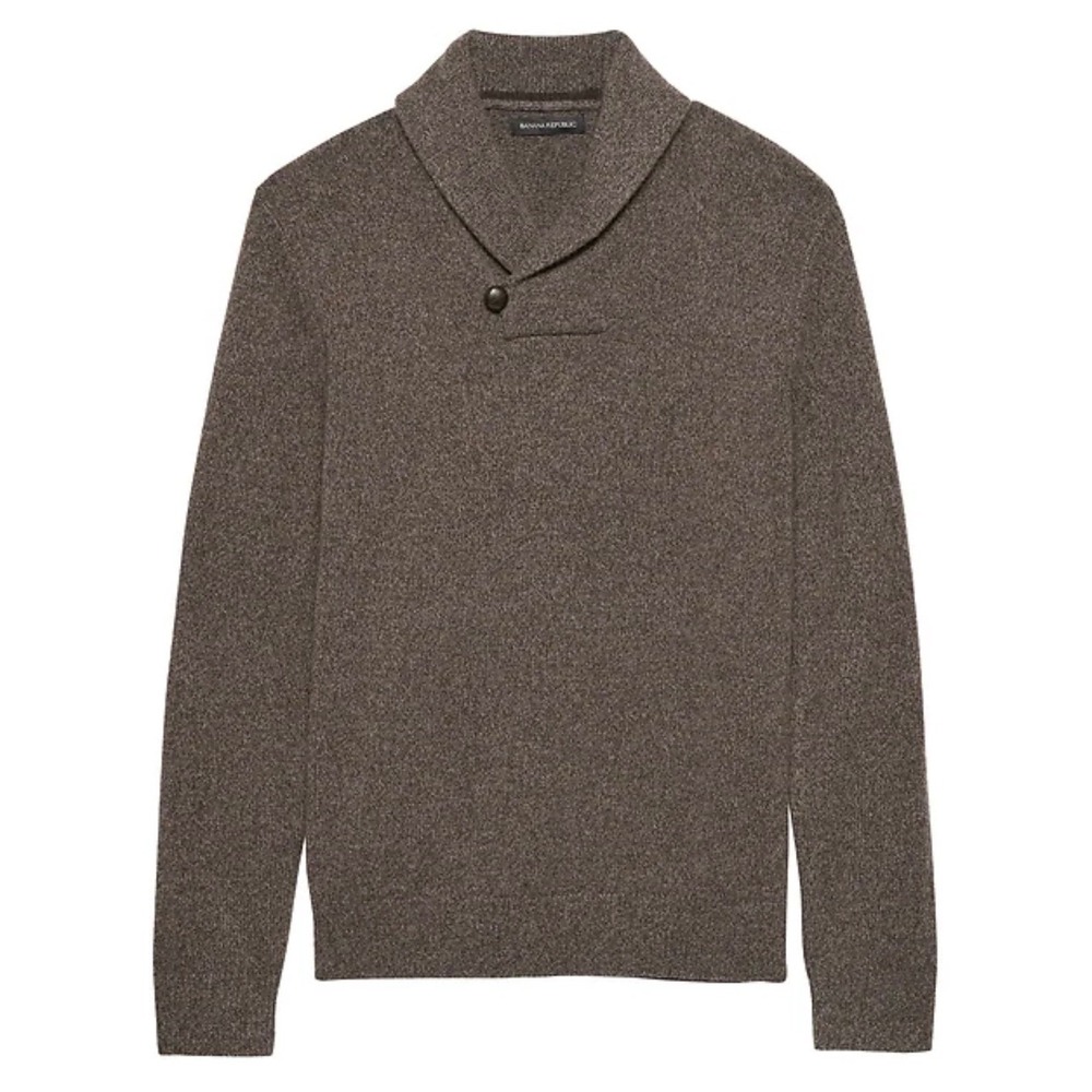 Banana Republic Mens Merino Wool Shawl Collar Sweater Brown Large Italian Yarn